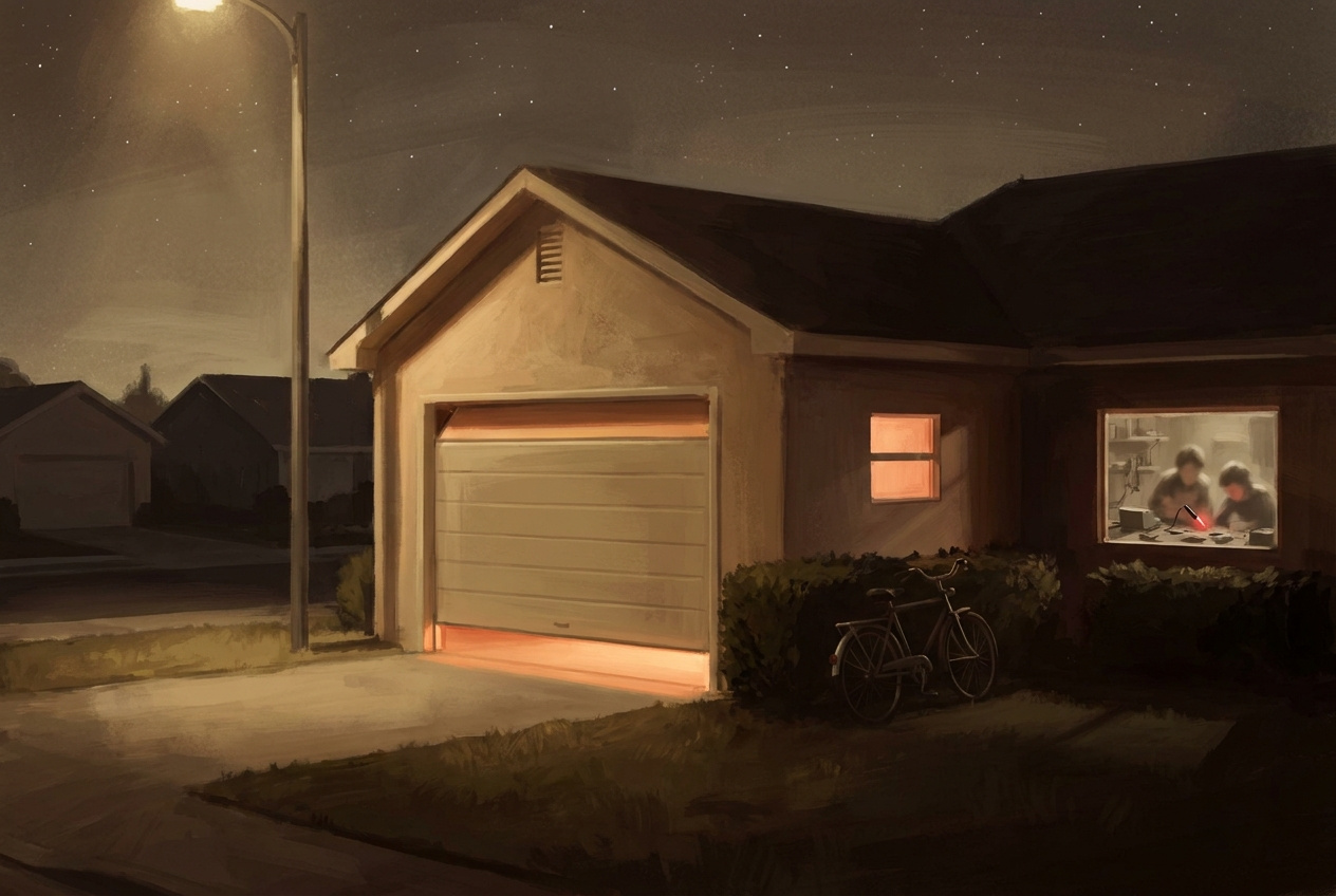 The garage at night, Los Altos, 1975