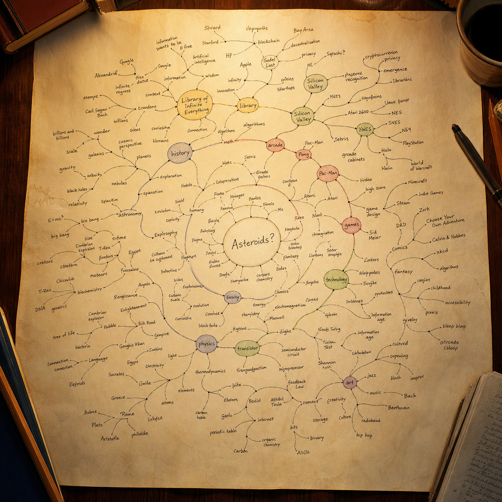 The spiral mind — the mind map that starts with Asteroids and becomes a universe