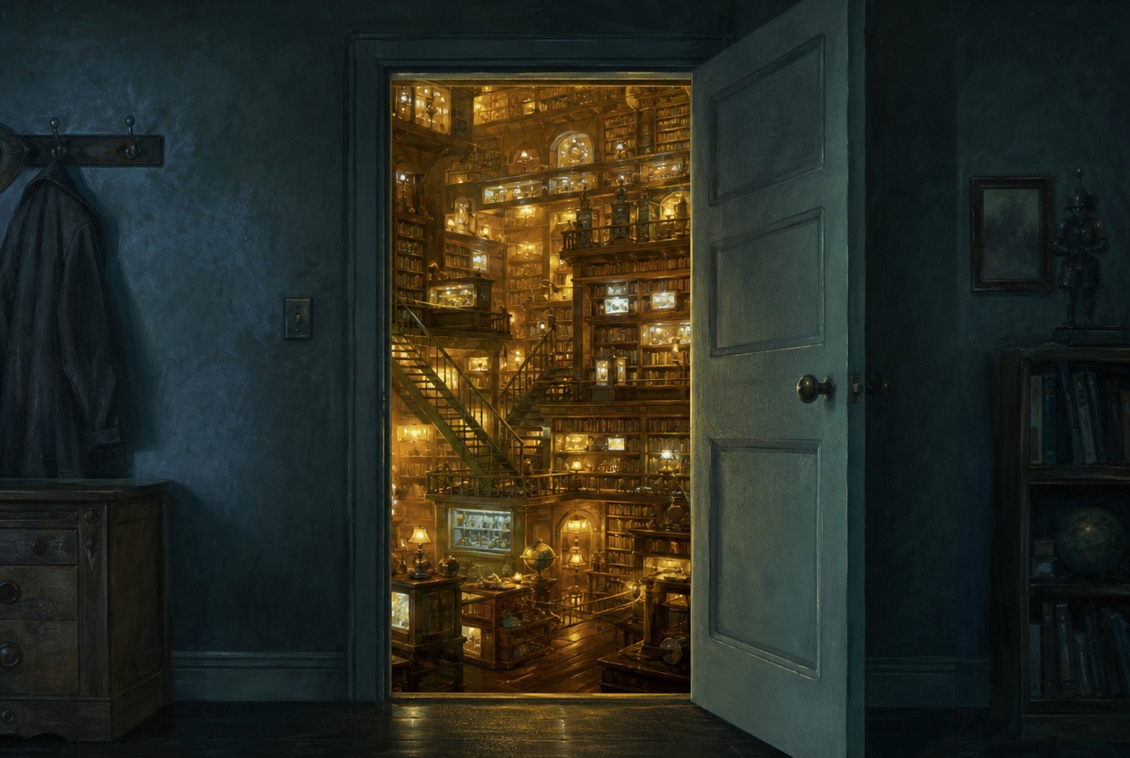 The Tardis library — the ordinary door opening onto the infinite